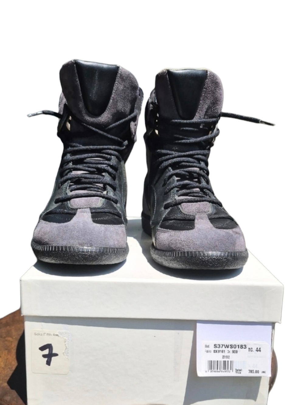 Maison Martin Margiela Men's Reflective High-Top Sneakers, 10.5,Black and Gray.